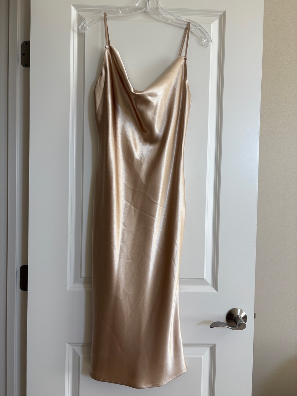 birdy grey cowl neck champagne neutral satin slip dress